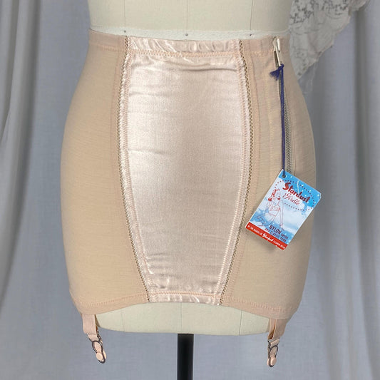 Vintage 1940's - 1950's Girdle | Peach Rayon Satin with Rubber Mesh Panels | Size S | Stardust New with tags