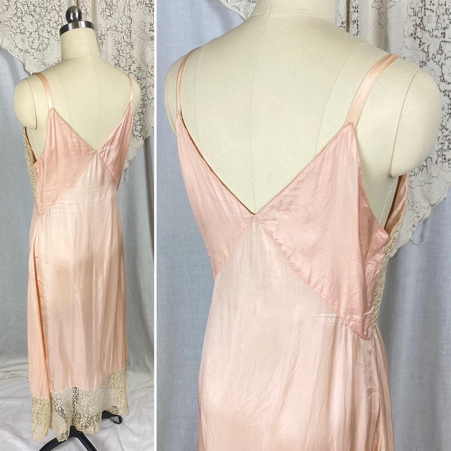 Vintage 1920's - 1930's Slip | Dusty Rose Pink Rayon Blend with Pale Nude Cotton Lace | Size S