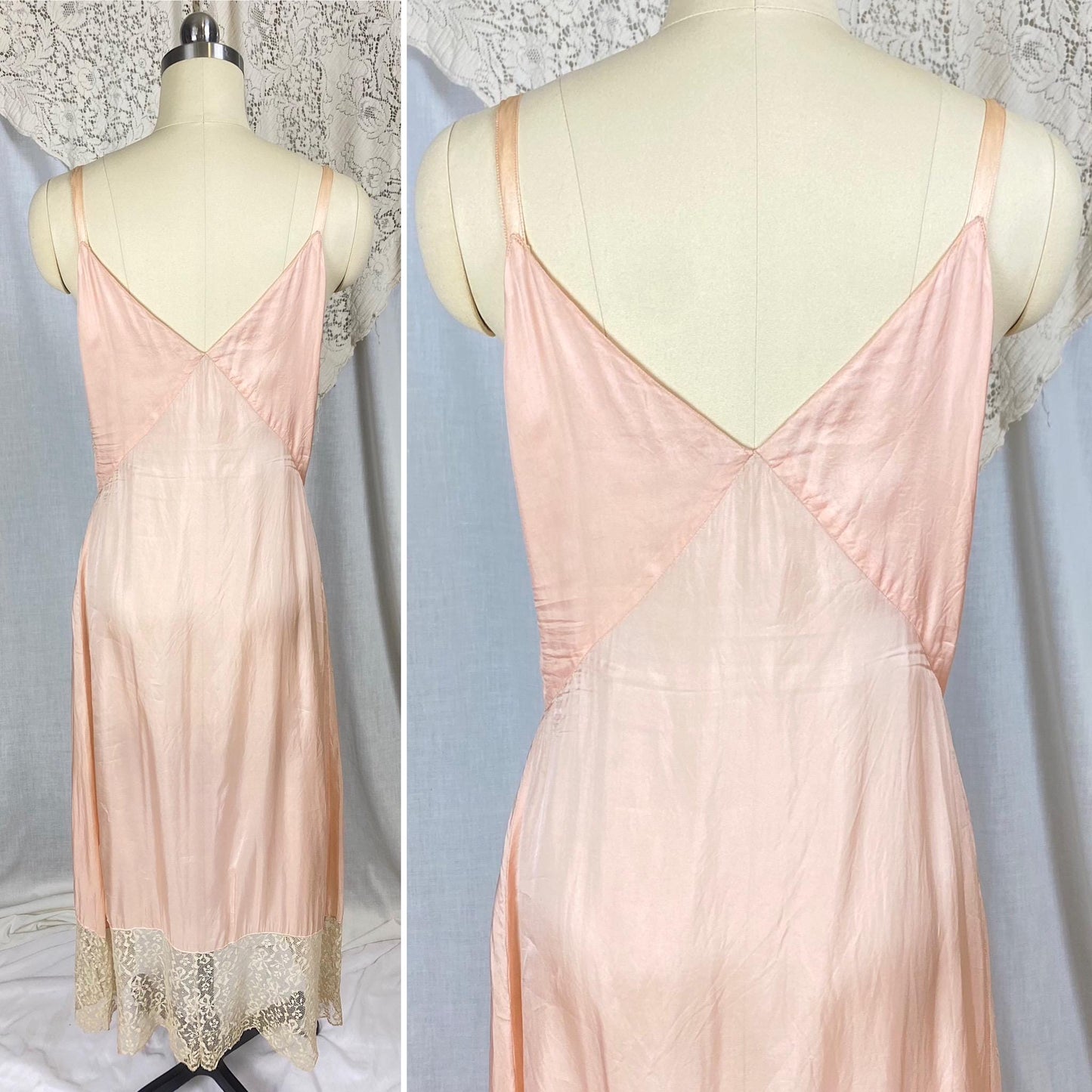 Vintage 1920's - 1930's Slip | Dusty Rose Pink Rayon Blend with Pale Nude Cotton Lace | Size S