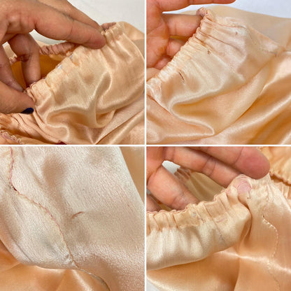 Vintage 1920's Tap Pants | Pale Peach Silk with Pink Chiffon Trim & Purple Embroidered Flowers | Size S