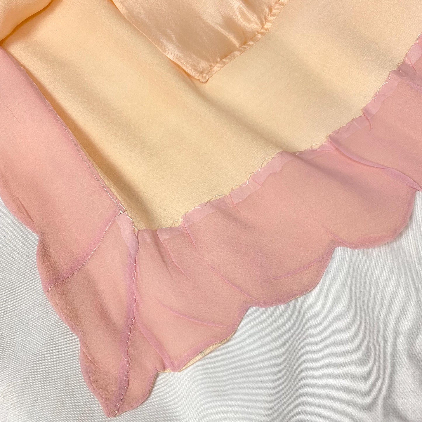 Vintage 1920's Tap Pants | Pale Peach Silk with Pink Chiffon Trim & Purple Embroidered Flowers | Size S