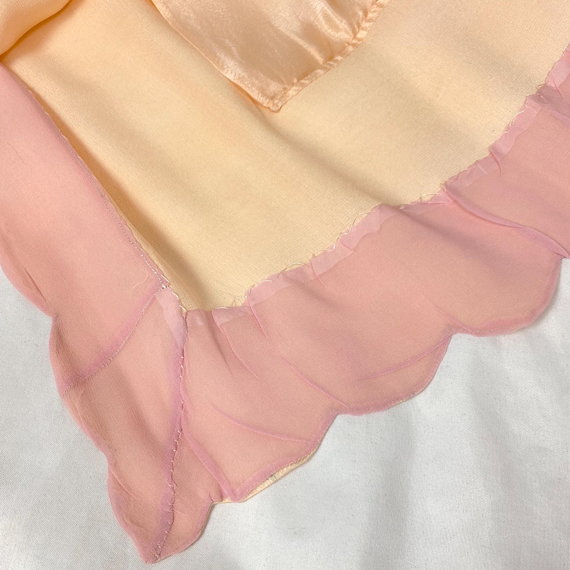 Vintage 1920's Tap Pants | Pale Peach Silk with Pink Chiffon Trim & Purple Embroidered Flowers | Size S