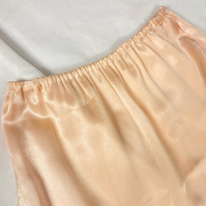 Vintage 1920's Tap Pants | Pale Peach Silk with Pink Chiffon Trim & Purple Embroidered Flowers | Size S