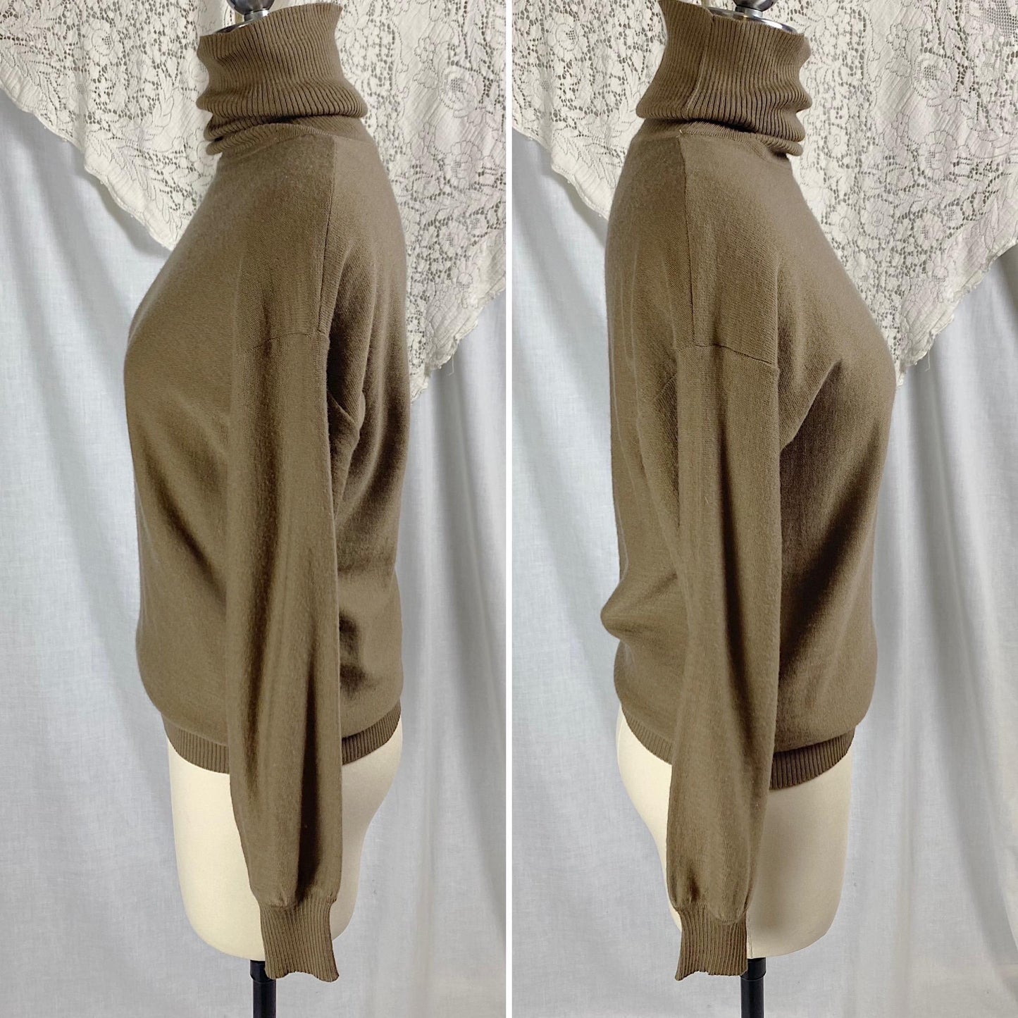 Vintage 1960's - 1970's SAINT LAURENT Turtleneck Sweater | Soft Mocha Silk & Wool Blend | Size XS, S, M | Saint Laurent Rive Gauche