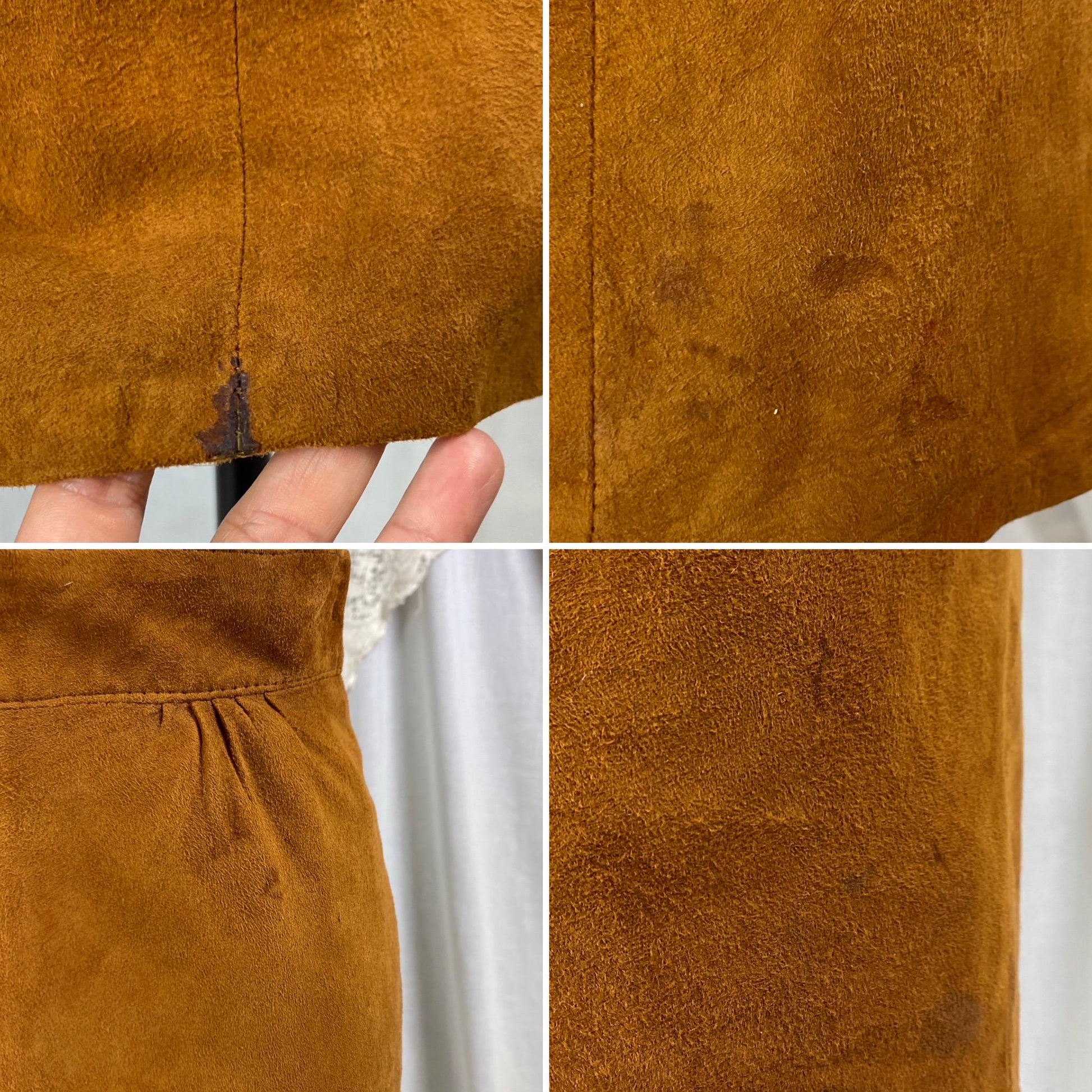 Vintage 1970's Mini Skirt | Genuine Tan Suede Leather with Lining | Size XS | Made in France