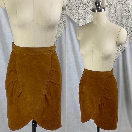 Vintage 1970's Mini Skirt | Genuine Tan Suede Leather with Lining | Size XS | Made in France