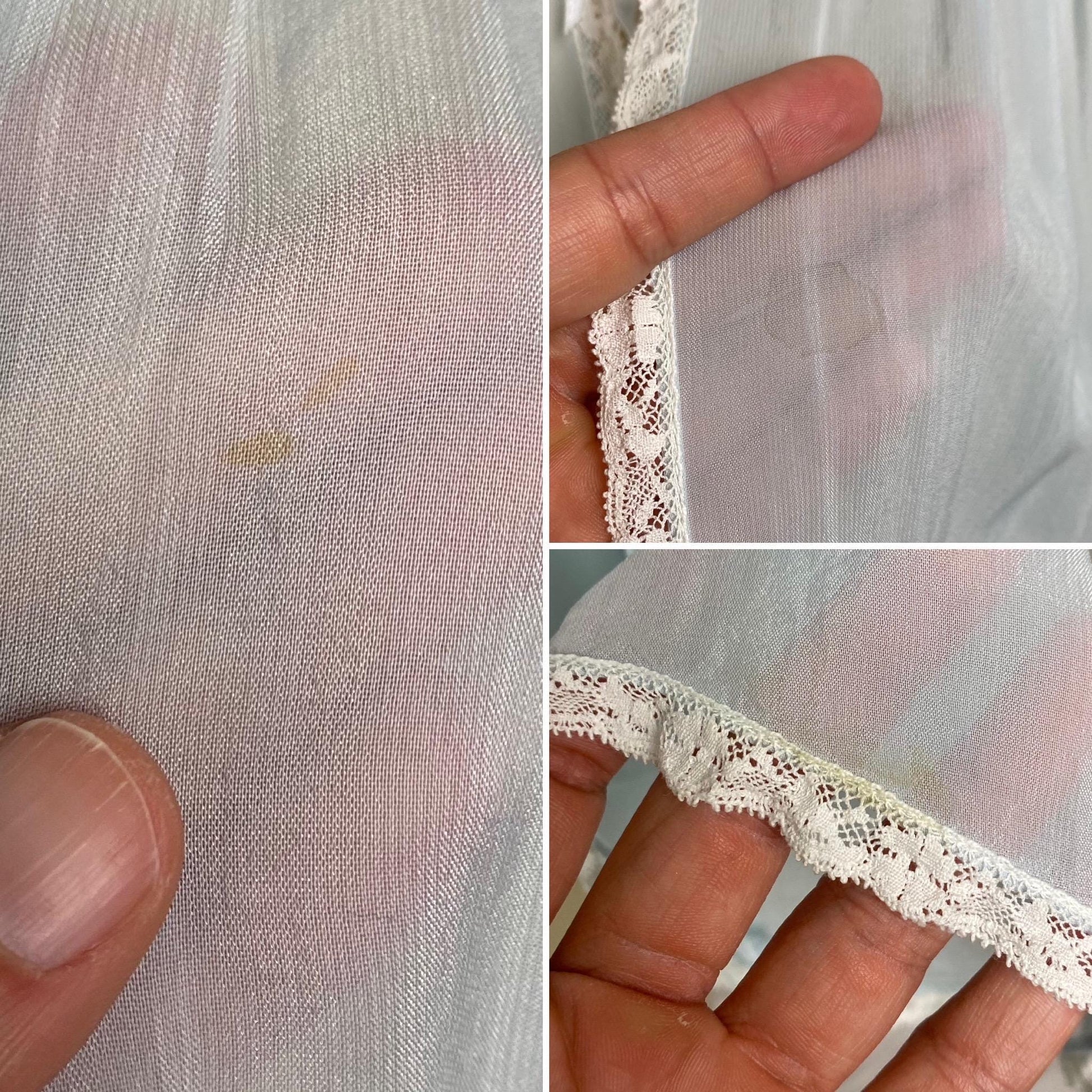 Vintage 1940's - 1950's Bed Jacket | Sheer Baby Blue Rayon Chiffon with White Lace & Wide Belled Sleeves | Size S, M | Wonder Maid