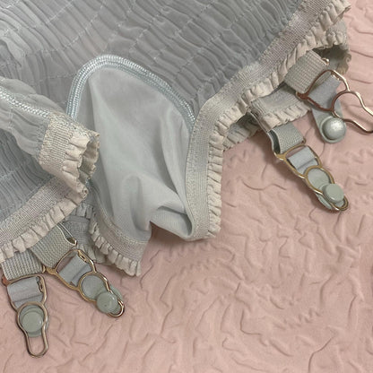 Vintage 1950's Garter Panties | Sheer Baby Blue Nylon Chiffon with Shirring Detail & Detachable Garters | Size S | Pangees by Beau Monde