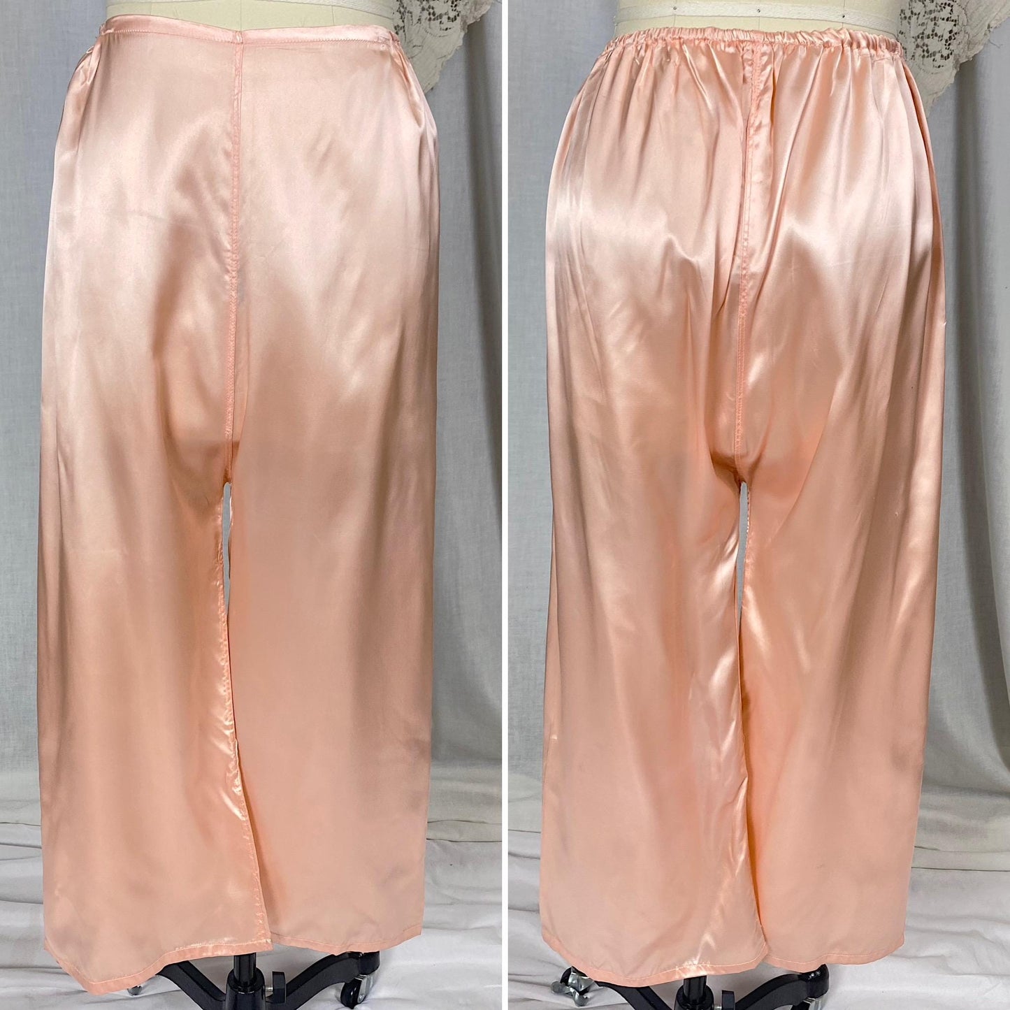 Vintage 1940's Pajama Set | Rosy Pink Rayon Satin with Ruffled Lace & Satin Damask Collar | Size XS, S | Little Miss Dixie - Never Worn