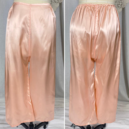 Vintage 1940's Pajama Set | Rosy Pink Rayon Satin with Ruffled Lace & Satin Damask Collar | Size XS, S | Little Miss Dixie - Never Worn