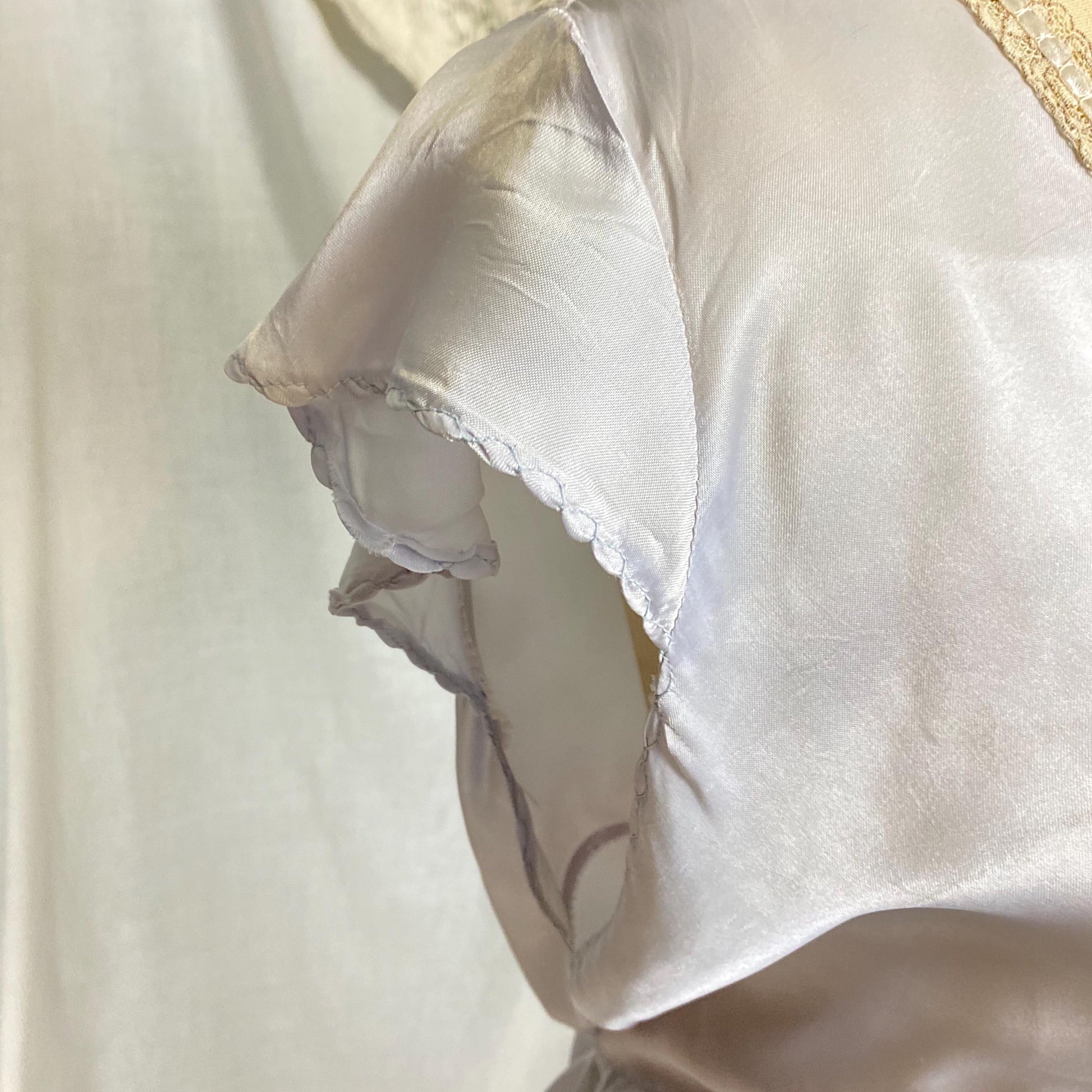 Vintage 1940's Nightgown | Pale Blue Rayon Satin with Warm Nude Lace | Size XLG, XXLG