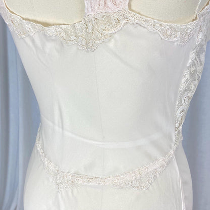 Vintage 1950's - 1960's Nightgown | Sheer Buttercream Nylon Crepe with Intricate Alencon Lace & Pink Silk Appliques | Size XS