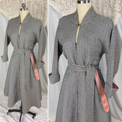 Vintage 1950's Hostess Dress | Quilted Black & White Houndstooth Rayon Taffeta with Pink Lining | Size M, LG | Betty Louise Creations