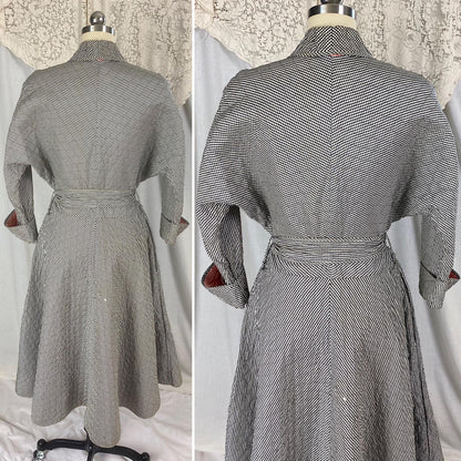 Vintage 1950's Hostess Dress | Quilted Black & White Houndstooth Rayon Taffeta with Pink Lining | Size M, LG | Betty Louise Creations