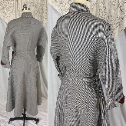 Vintage 1950's Hostess Dress | Quilted Black & White Houndstooth Rayon Taffeta with Pink Lining | Size M, LG | Betty Louise Creations