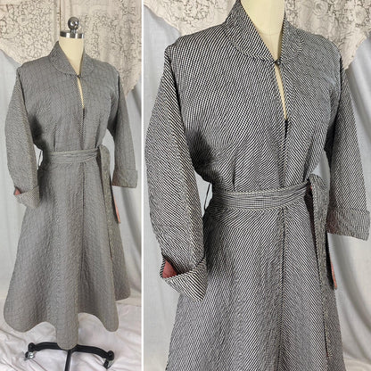 Vintage 1950's Hostess Dress | Quilted Black & White Houndstooth Rayon Taffeta with Pink Lining | Size M, LG | Betty Louise Creations