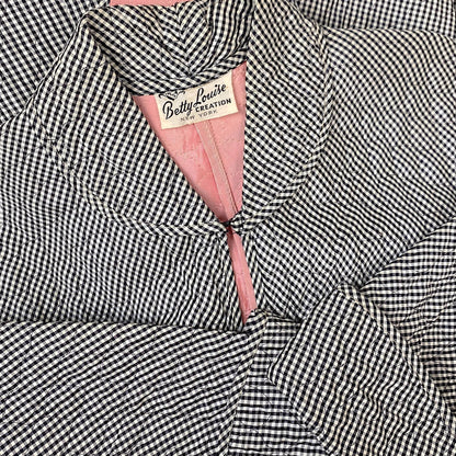 Vintage 1950's Hostess Dress | Quilted Black & White Houndstooth Rayon Taffeta with Pink Lining | Size M, LG | Betty Louise Creations
