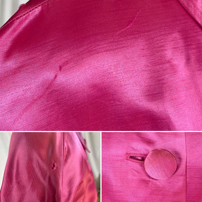 Vintage 1950's Hostess Dress | Hot Pink Rayon Satin with Tasseled Sash Tie | Size XS, S
