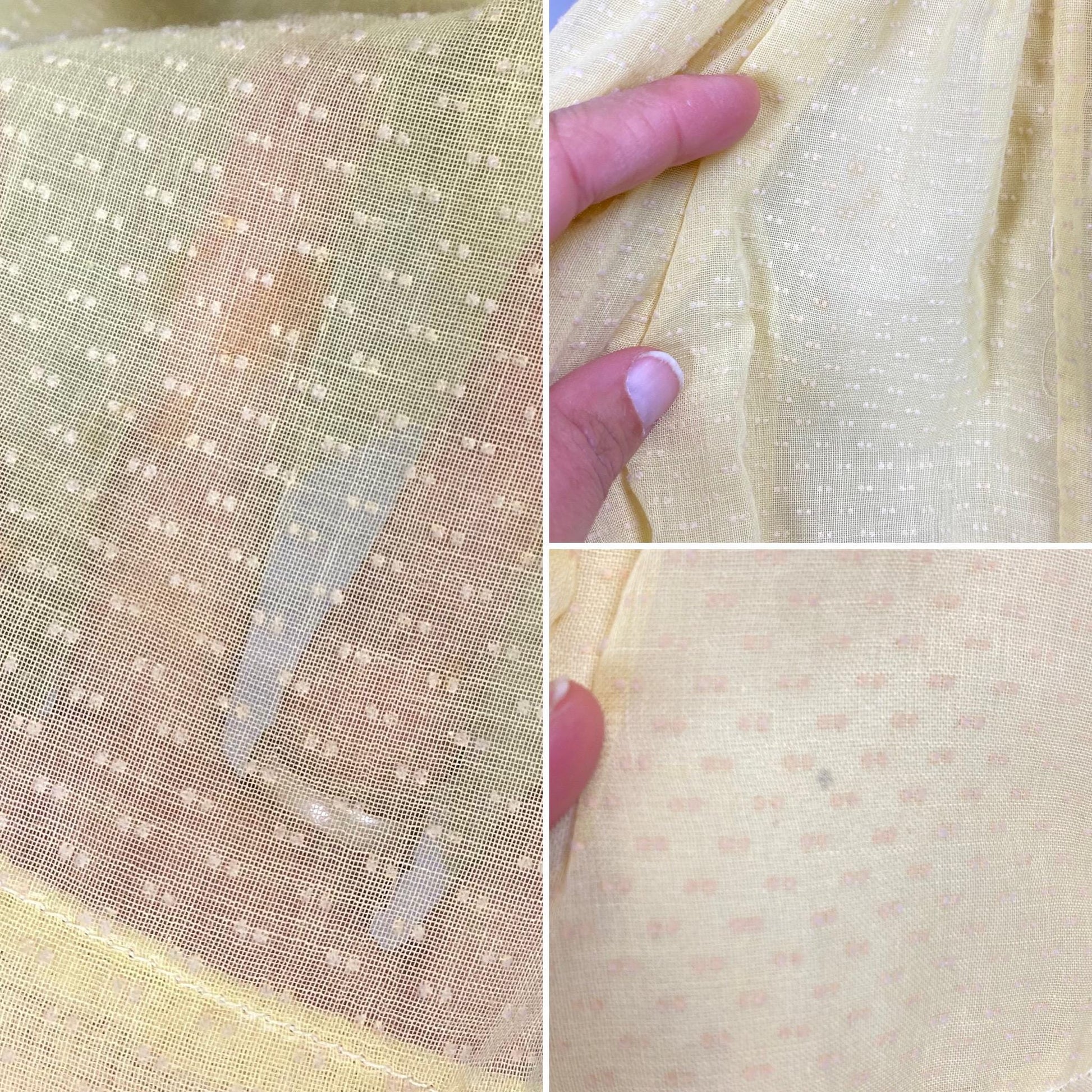 Vintage 1950's Dress | Semi-Sheer Pale Lemon Yellow with White Swiss Dots & Ruffles | Size LG