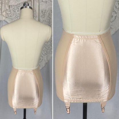 Vintage 1940's - 1950's Girdle | Peach Rayon Satin with Rubber Mesh Panels | Size S | Stardust New with tags