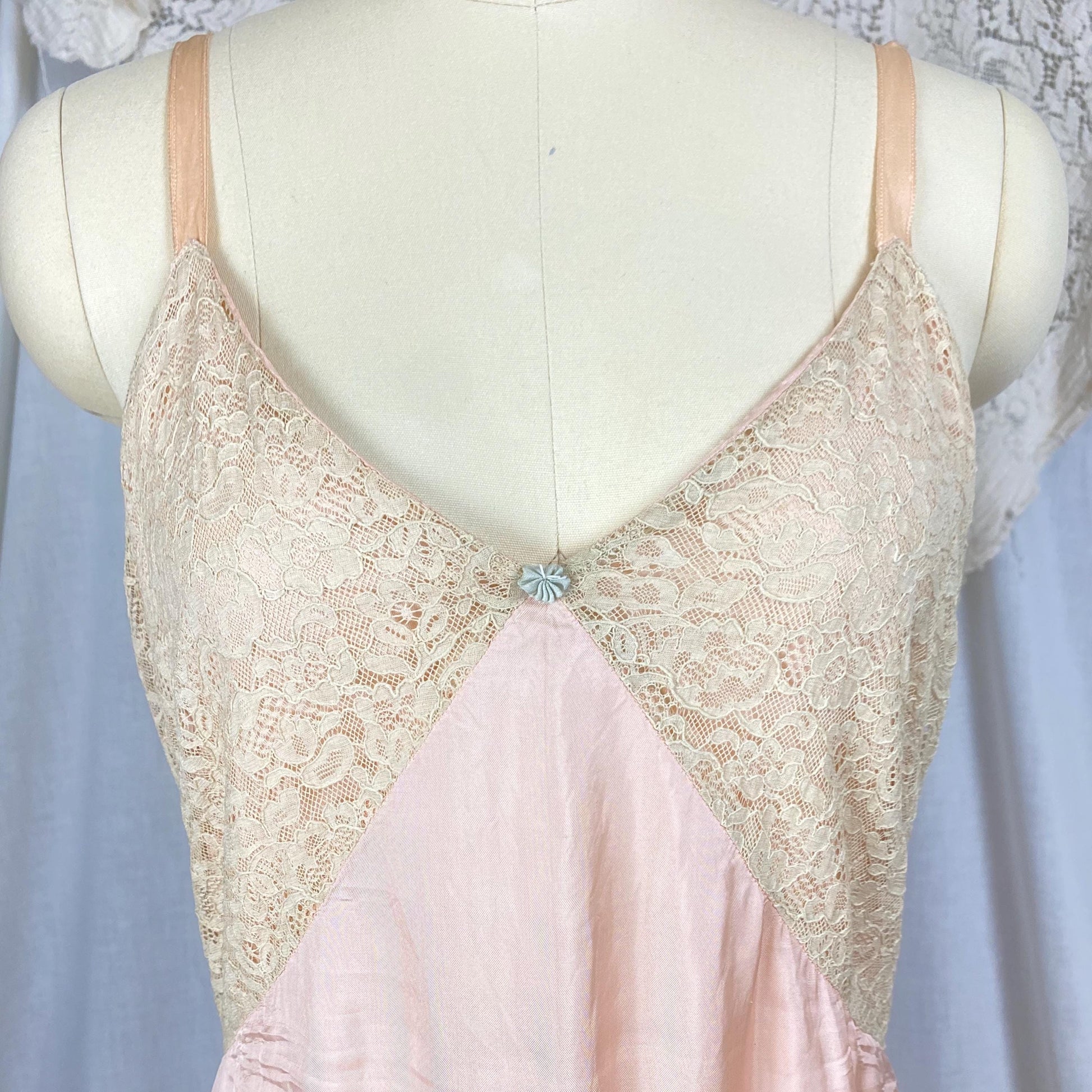 Vintage 1920's - 1930's Slip | Dusty Rose Pink Rayon Blend with Pale Nude Cotton Lace | Size S