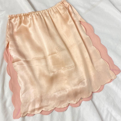 Vintage 1920's Tap Pants | Pale Peach Silk with Pink Chiffon Trim & Purple Embroidered Flowers | Size S