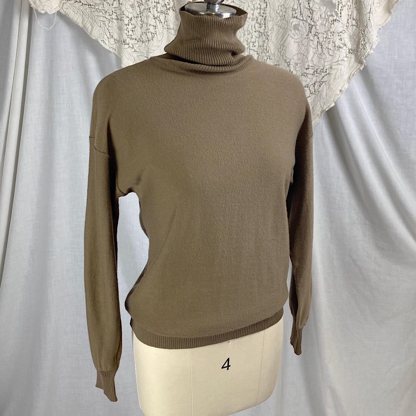 Vintage 1960's - 1970's SAINT LAURENT Turtleneck Sweater | Soft Mocha Silk & Wool Blend | Size XS, S, M | Saint Laurent Rive Gauche
