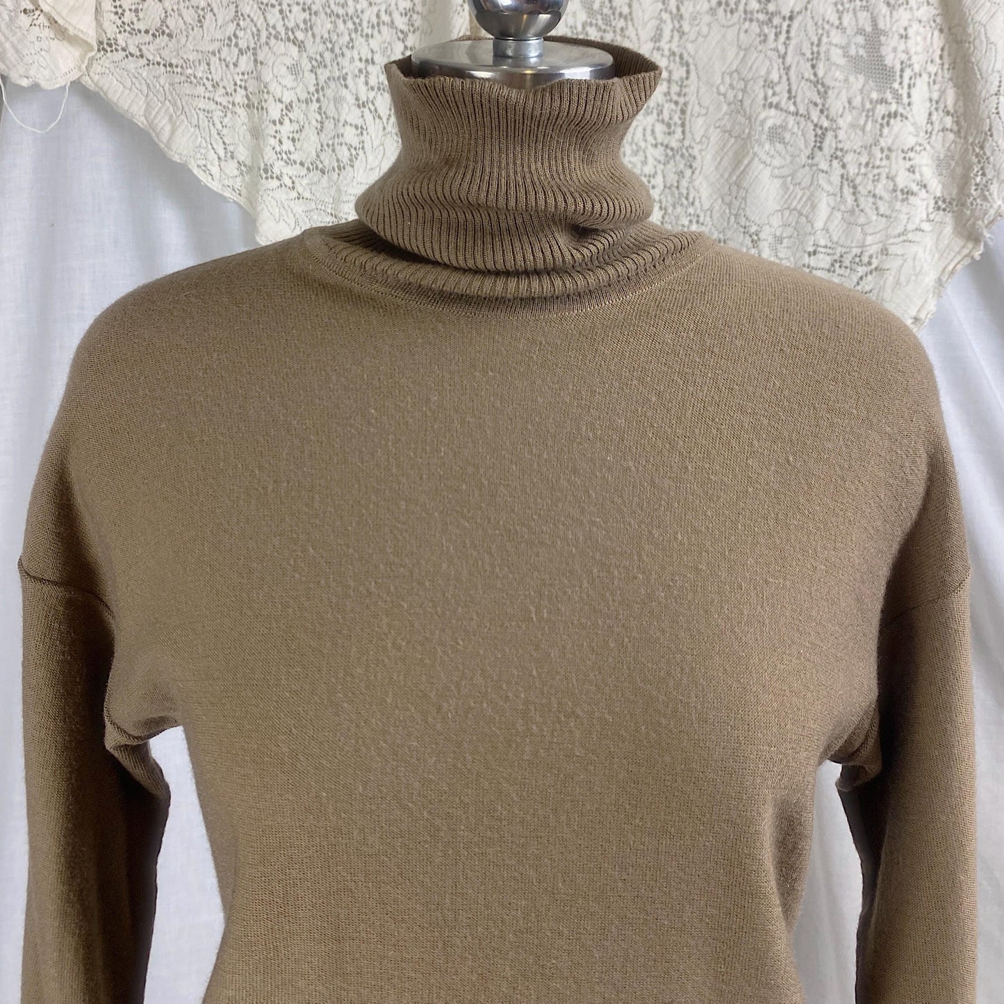Vintage 1960's - 1970's SAINT LAURENT Turtleneck Sweater | Soft Mocha Silk & Wool Blend | Size XS, S, M | Saint Laurent Rive Gauche