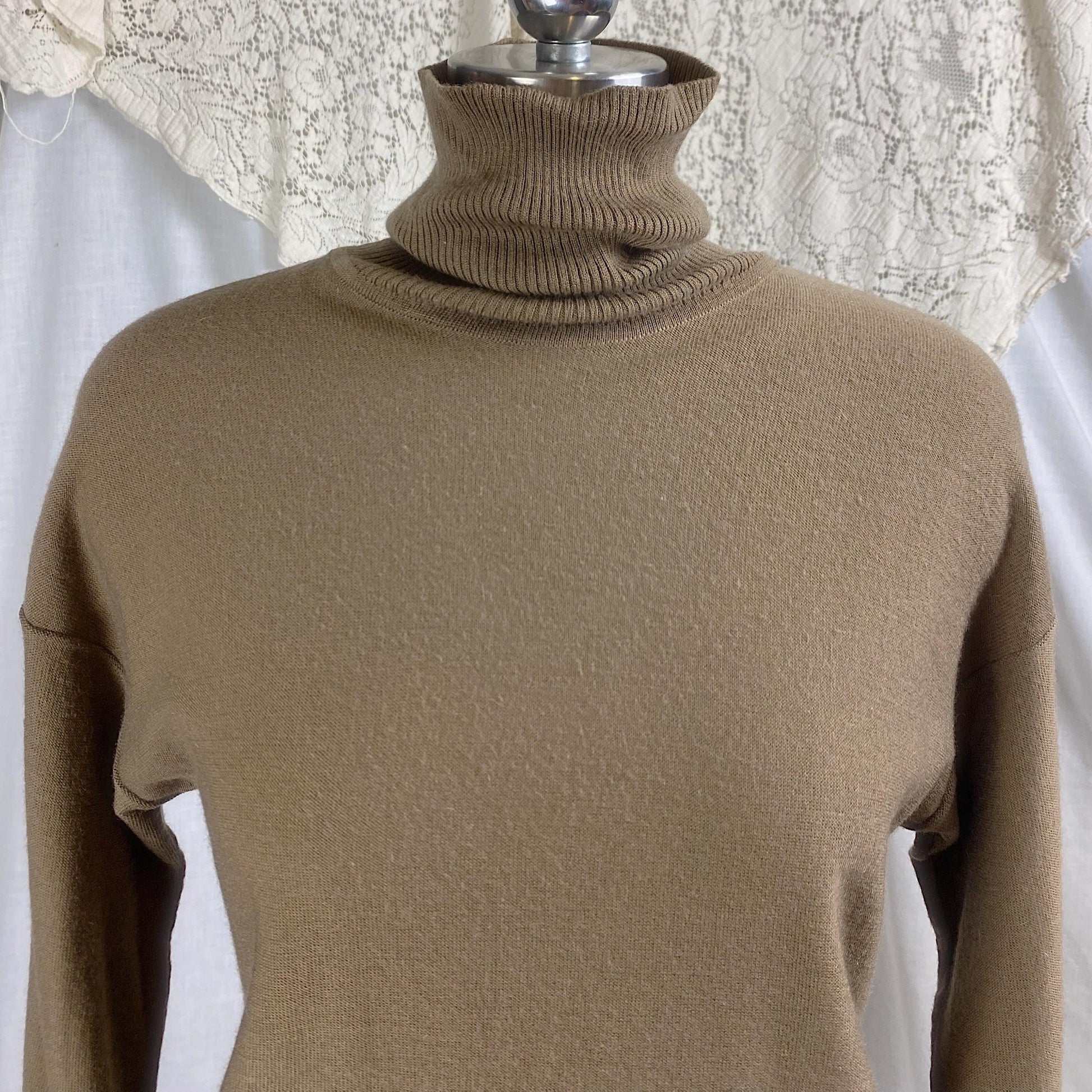 Vintage 1960's - 1970's SAINT LAURENT Turtleneck Sweater | Soft Mocha Silk & Wool Blend | Size XS, S, M | Saint Laurent Rive Gauche