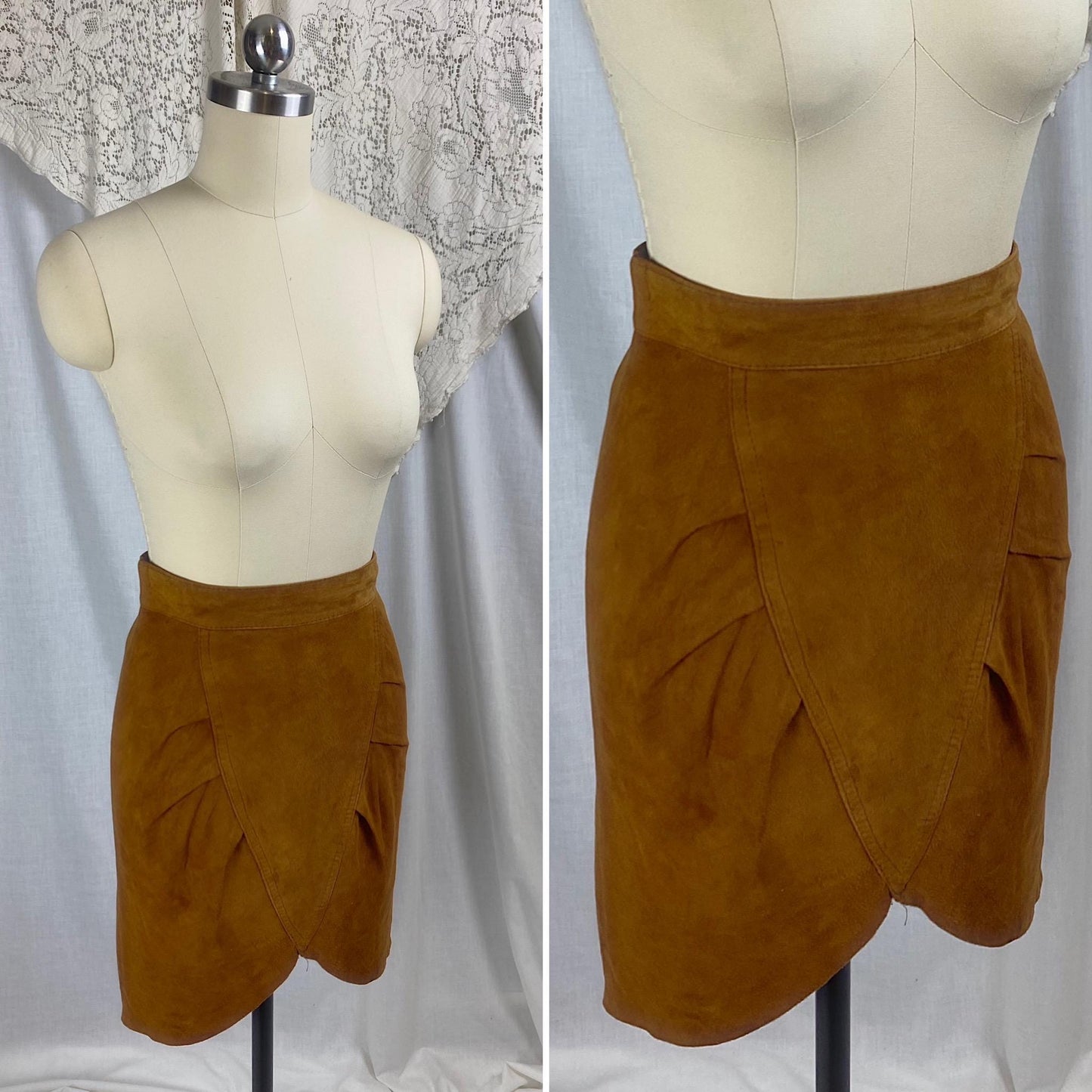 Vintage 1970's Mini Skirt | Genuine Tan Suede Leather with Lining | Size XS | Made in France