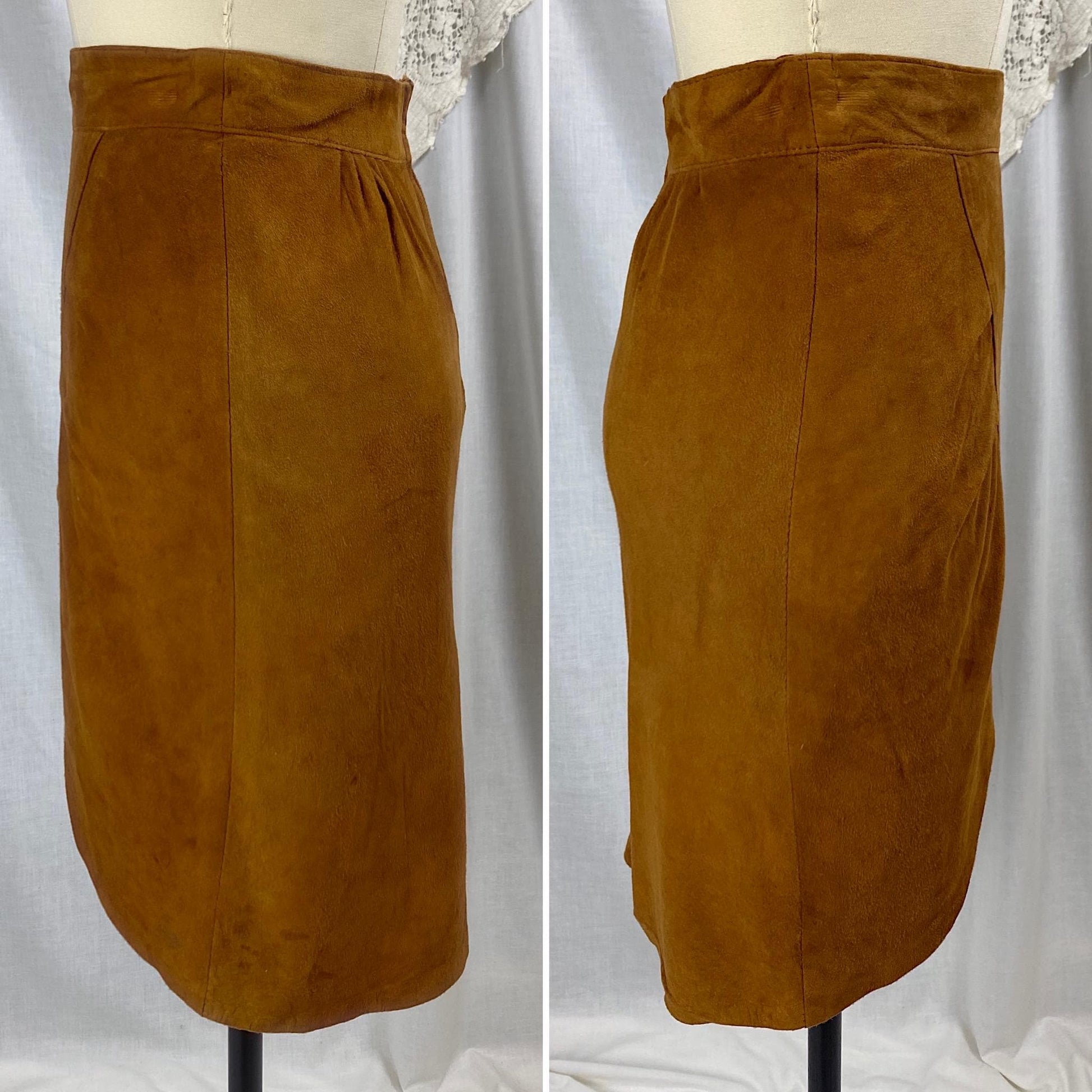 Vintage 1970's Mini Skirt | Genuine Tan Suede Leather with Lining | Size XS | Made in France