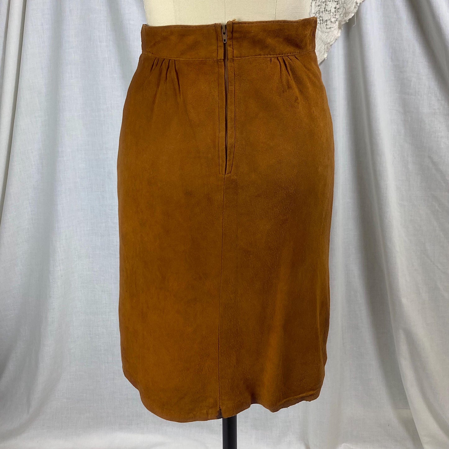 Vintage 1970's Mini Skirt | Genuine Tan Suede Leather with Lining | Size XS | Made in France