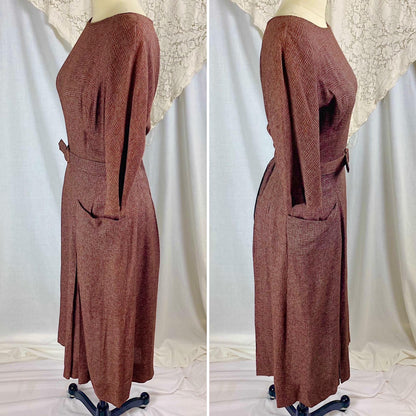 Vintage 1950's Dress | Brick Red Rayon Crepe with Check Pattern | Size M | L'Aiglon