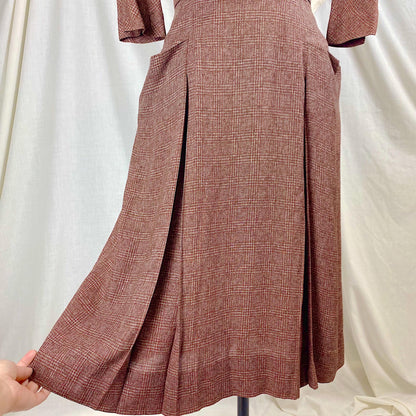 Vintage 1950's Dress | Brick Red Rayon Crepe with Check Pattern | Size M | L'Aiglon