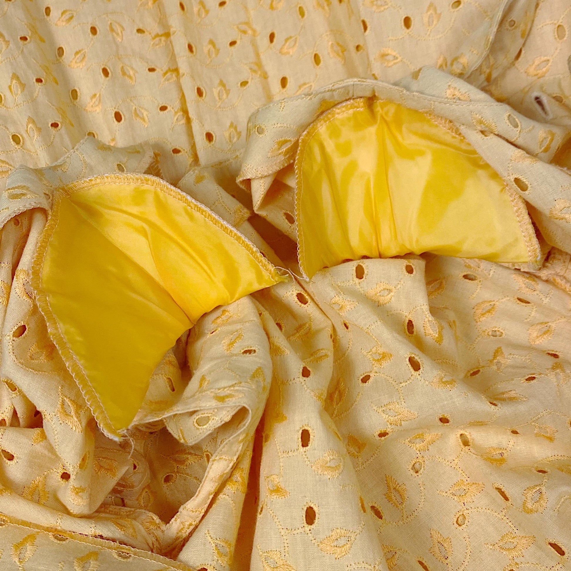 Vintage 1960's Dress | Dandelion Yellow Eyelet Cotton with Button Closure | Size S