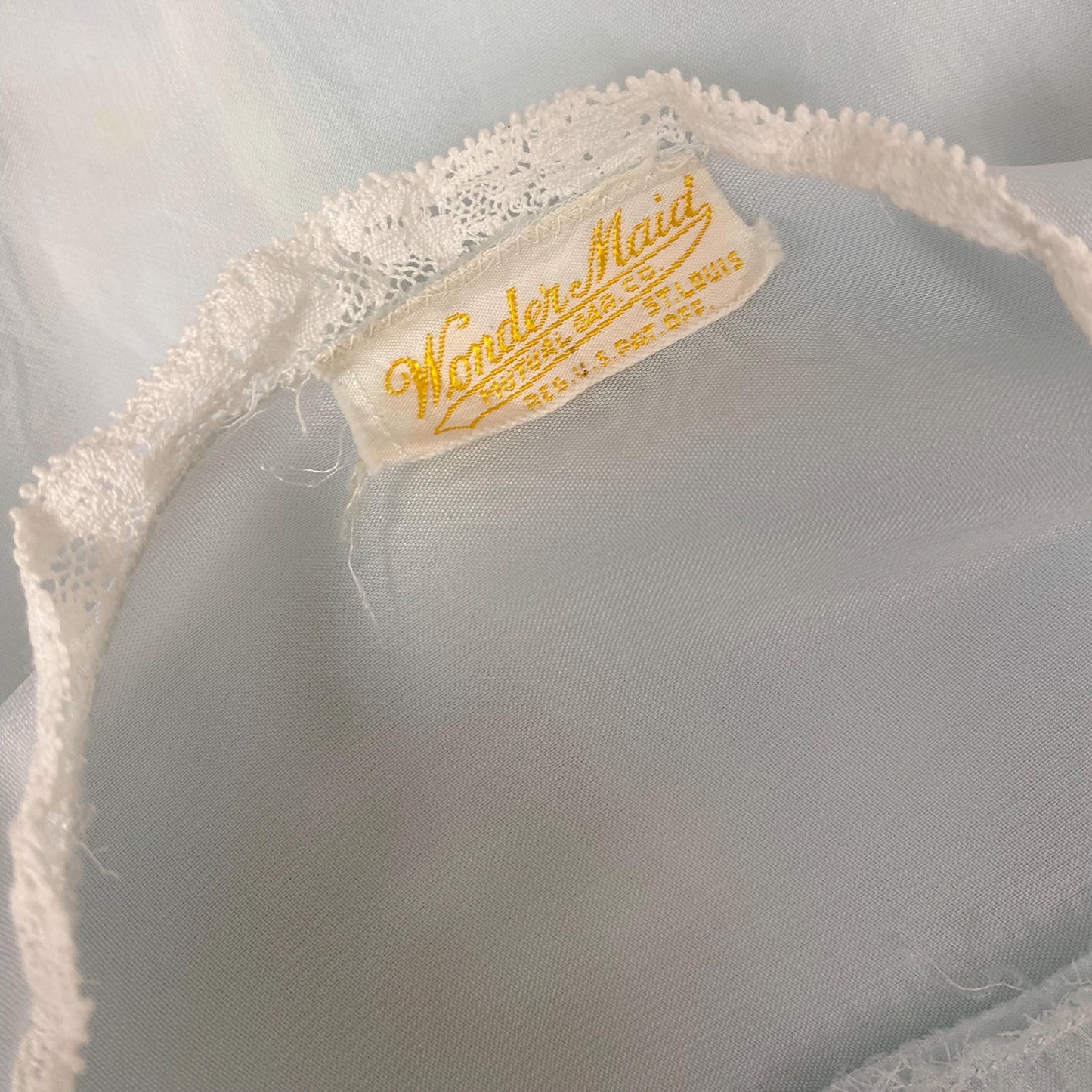 Vintage 1940's - 1950's Bed Jacket | Sheer Baby Blue Rayon Chiffon with White Lace & Wide Belled Sleeves | Size S, M | Wonder Maid