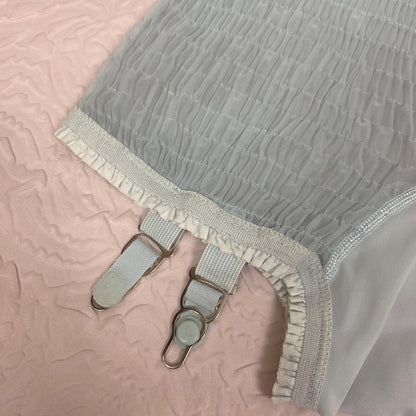 Vintage 1950's Garter Panties | Sheer Baby Blue Nylon Chiffon with Shirring Detail & Detachable Garters | Size S | Pangees by Beau Monde