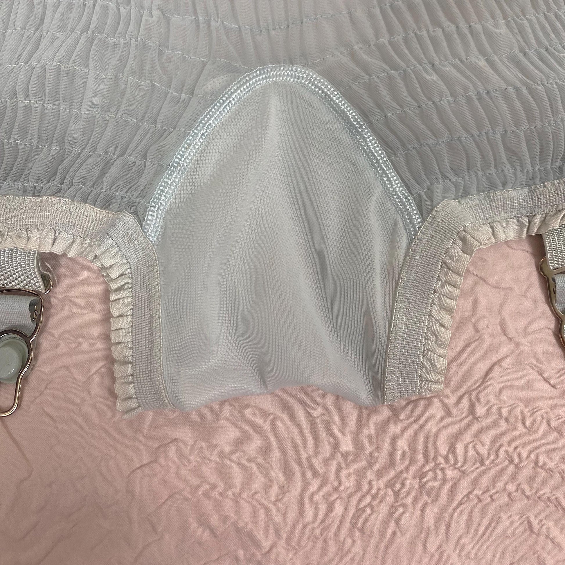 Vintage 1950's Garter Panties | Sheer Baby Blue Nylon Chiffon with Shirring Detail & Detachable Garters | Size S | Pangees by Beau Monde