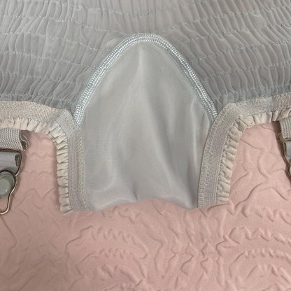Vintage 1950's Garter Panties | Sheer Baby Blue Nylon Chiffon with Shirring Detail & Detachable Garters | Size S | Pangees by Beau Monde