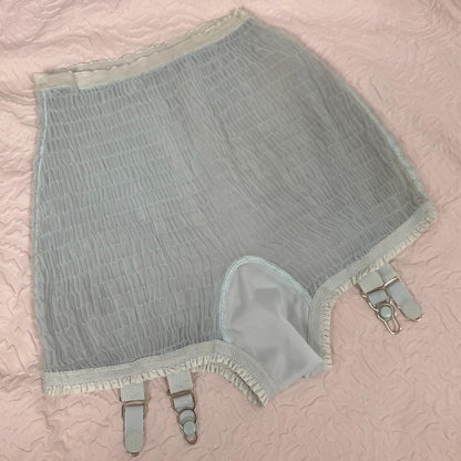 Vintage 1950's Garter Panties | Sheer Baby Blue Nylon Chiffon with Shirring Detail & Detachable Garters | Size S | Pangees by Beau Monde