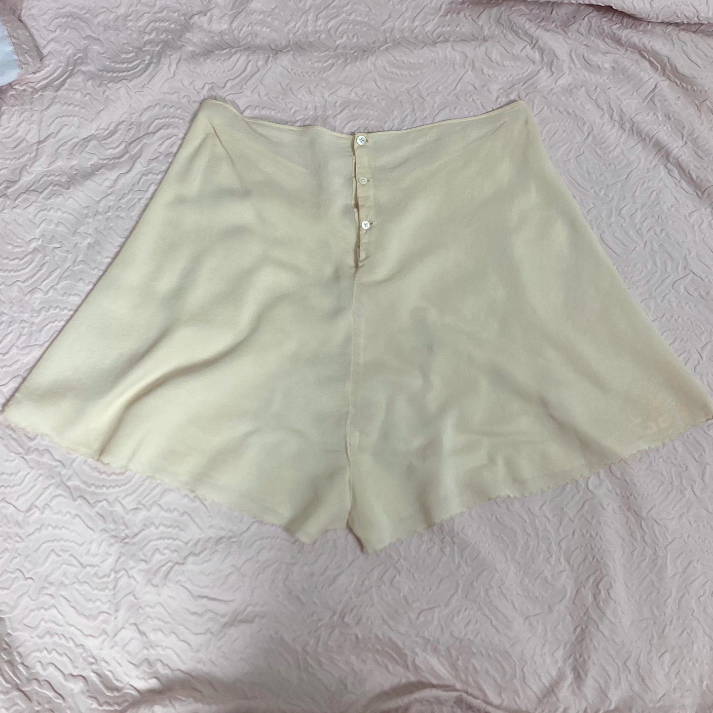 Vintage 1930's Tap Pants | Hand Stitched Semi Sheer Ivory Silk with Blue & Pink Appliques | Size XS