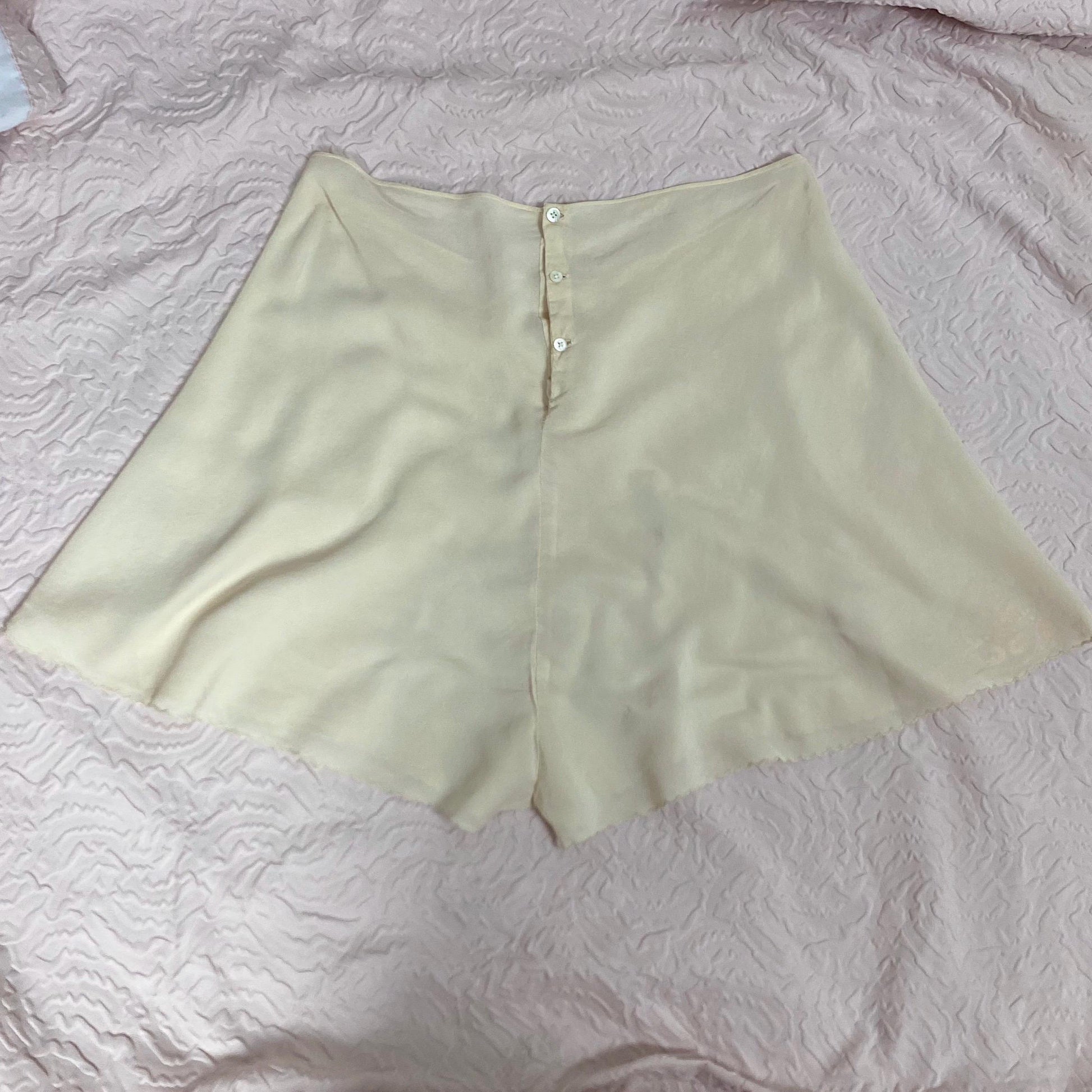 Vintage 1930's Tap Pants | Hand Stitched Semi Sheer Ivory Silk with Blue & Pink Appliques | Size XS