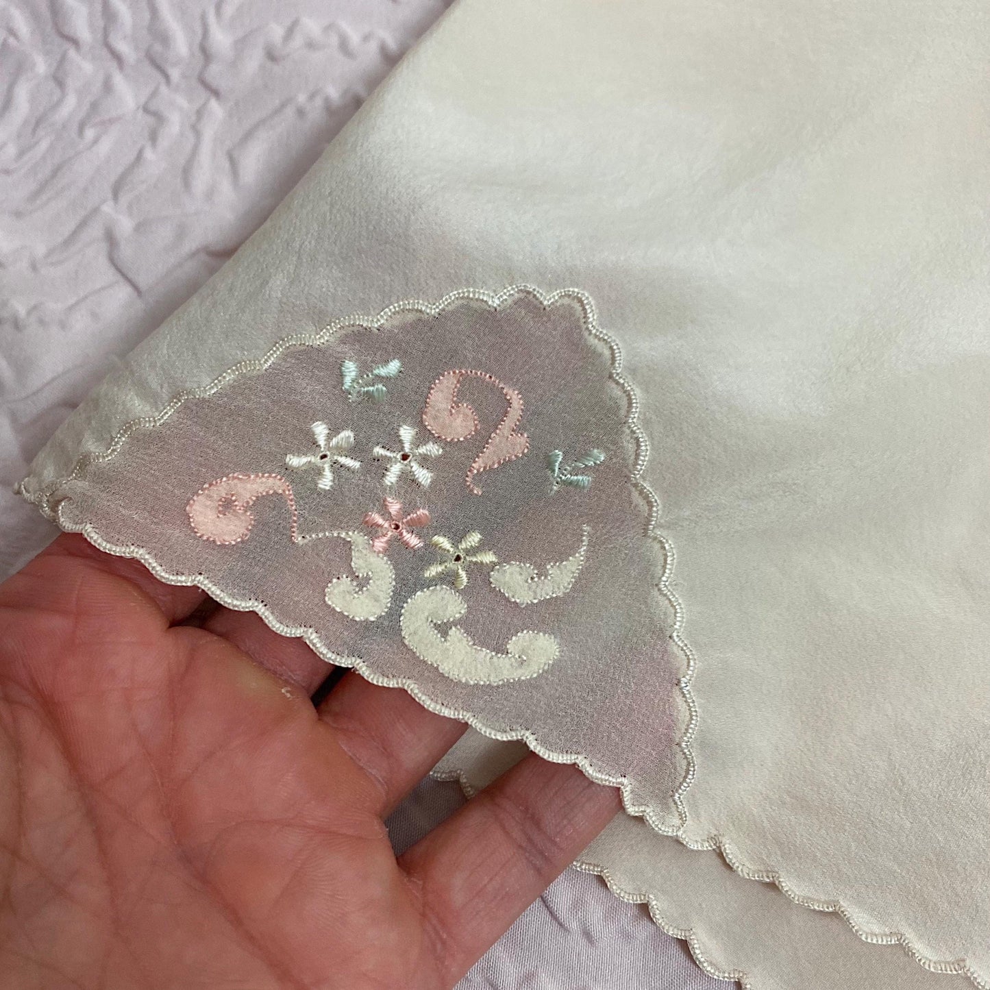 Vintage 1930's Tap Pants | Hand Stitched Semi Sheer Ivory Silk with Blue & Pink Appliques | Size XS