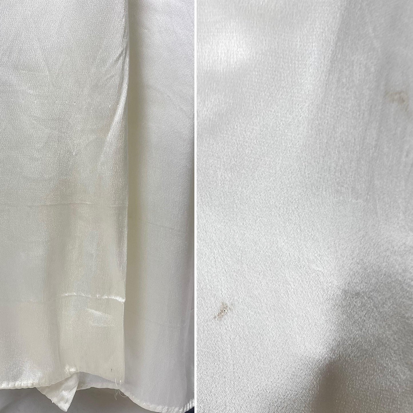 Vintage 1940's Dressing Gown Robe | Pearl White Rayon Satin with Ruffled Cotton Lace & Faux Cape | Size S, M, LG