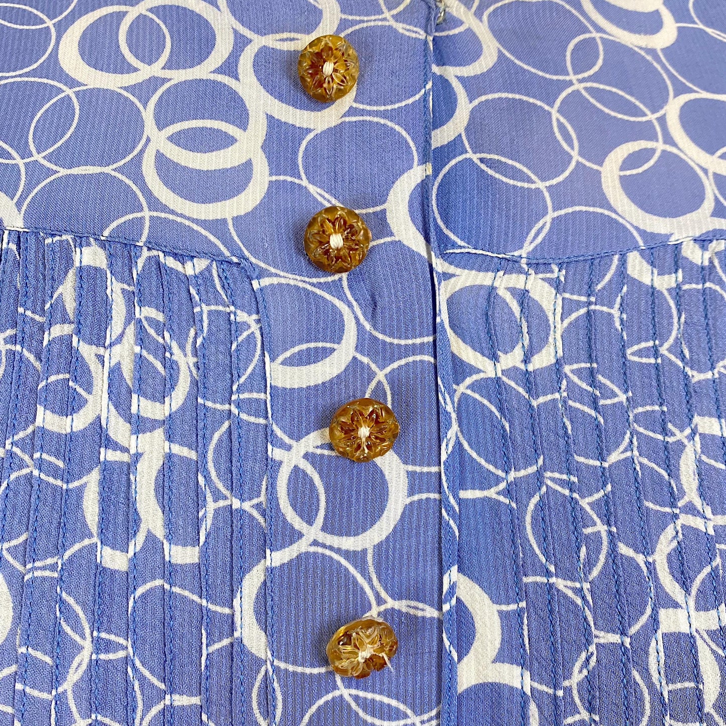 Vintage 1930's Midi Dress | Semi-Sheer Dusty Blue & White Abstract Print Rayon with Celluloid Buttons | Size S, M