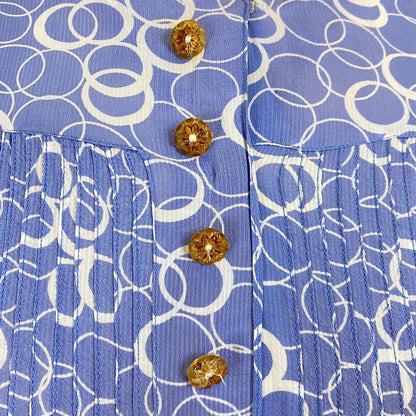 Vintage 1930's Midi Dress | Semi-Sheer Dusty Blue & White Abstract Print Rayon with Celluloid Buttons | Size S, M