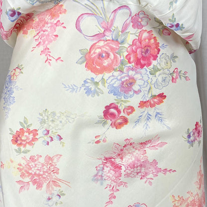Vintage 1940's Nightgown | Semi Sheer White Rayon with Bold Floral Print | Size 2XL