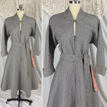 Vintage 1950's Hostess Dress | Quilted Black & White Houndstooth Rayon Taffeta with Pink Lining | Size M, LG | Betty Louise Creations