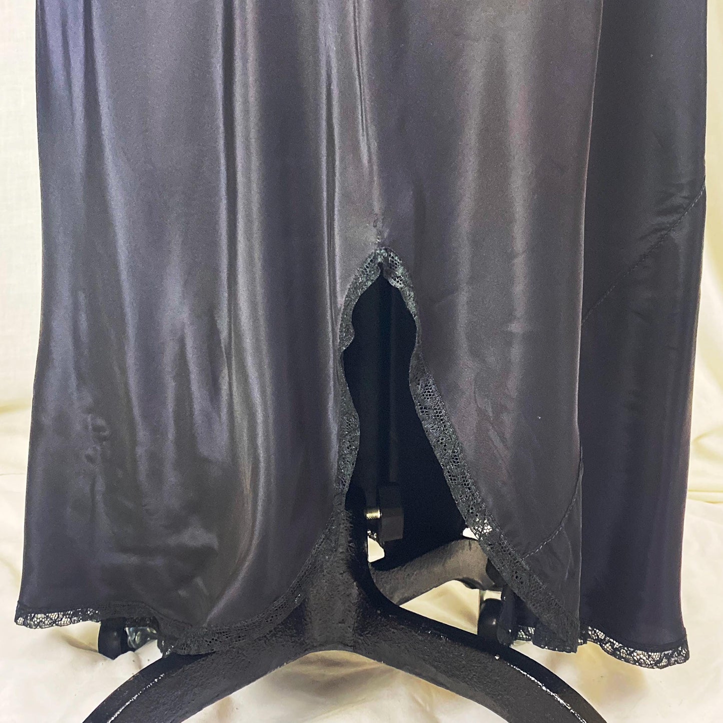 Vintage 1940's - 1950's Nightgown | Silky Black Rayon with Contrasting Red Taffeta Bust | Size LG, XLG