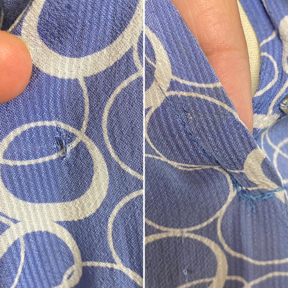 Vintage 1930's Midi Dress | Semi-Sheer Dusty Blue & White Abstract Print Rayon with Celluloid Buttons | Size S, M